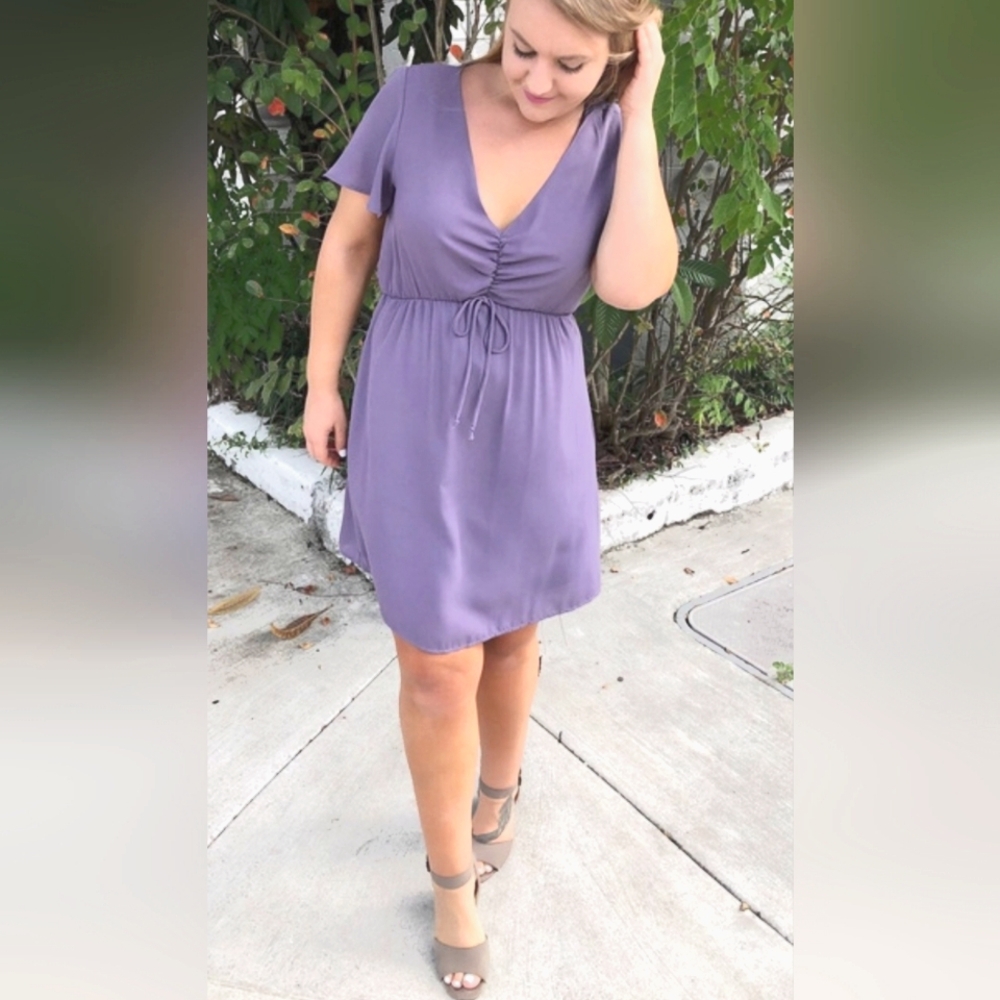 Lavendar Purple Flowy Dress with Flutter Sleeves and Elastic Waist
